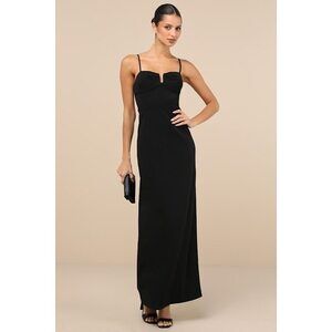 Lulus Romantic Existence Black Column Maxi Dress - Size L